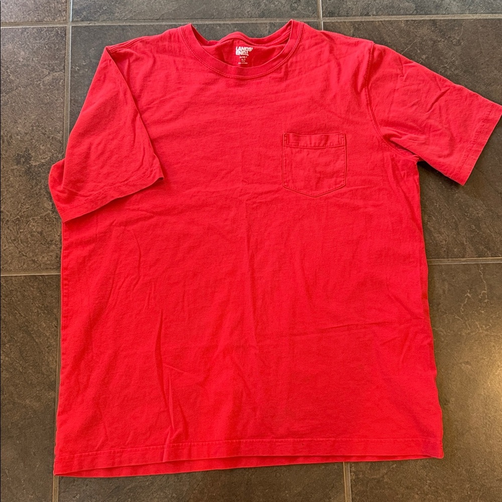 Lands' End Fire Engine Red Short Sleeve Super T. Men’s Tall Sizes. EUC.